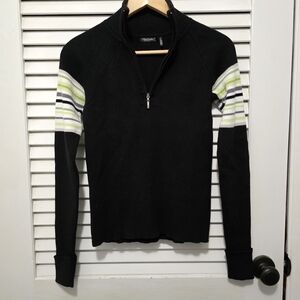 Daisy Fuentes Women's Sweater Small Black Lime Green "Ski Lodge" Quarter Zip R…